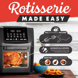 14 Qt Air Fryer Oven with Rotisserie, Digital Display, 12 Presets, Dishwasher Safe Accessories
