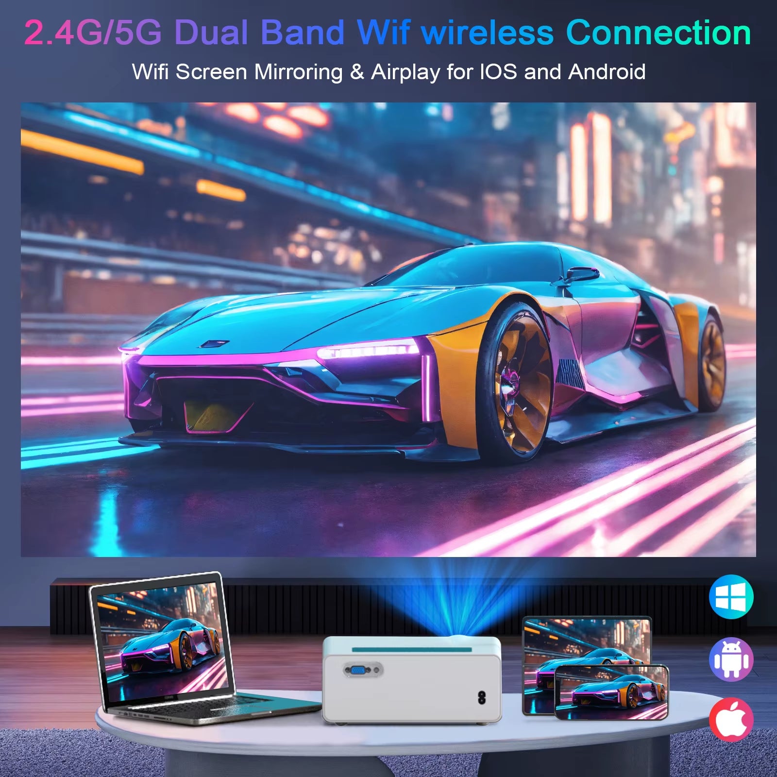 Native 1080P 5G Wifi Projector/18000Lm/Outdoor Movie/Projector 4K Suppor Ios/Android/Win/Tv Stick/Ps5 Whitet/ Max 450" Display