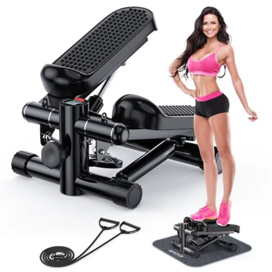 Portable Mini Stepper with Resistance Bands for Home Exercise Adjustable Height Fitness Machine 330LBS Capacity Black and Gray