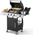 Stainless Steel 36,000 BTU Propane Grill with 3 Burners, Cast Iron Grates, and Side Shelf BBQ Barbecue