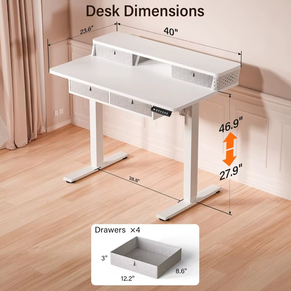 40" x 24" Electric Height Adjustable Standing Desk with 4 Storage Drawers, Customized Sit-Stand Computer Desk