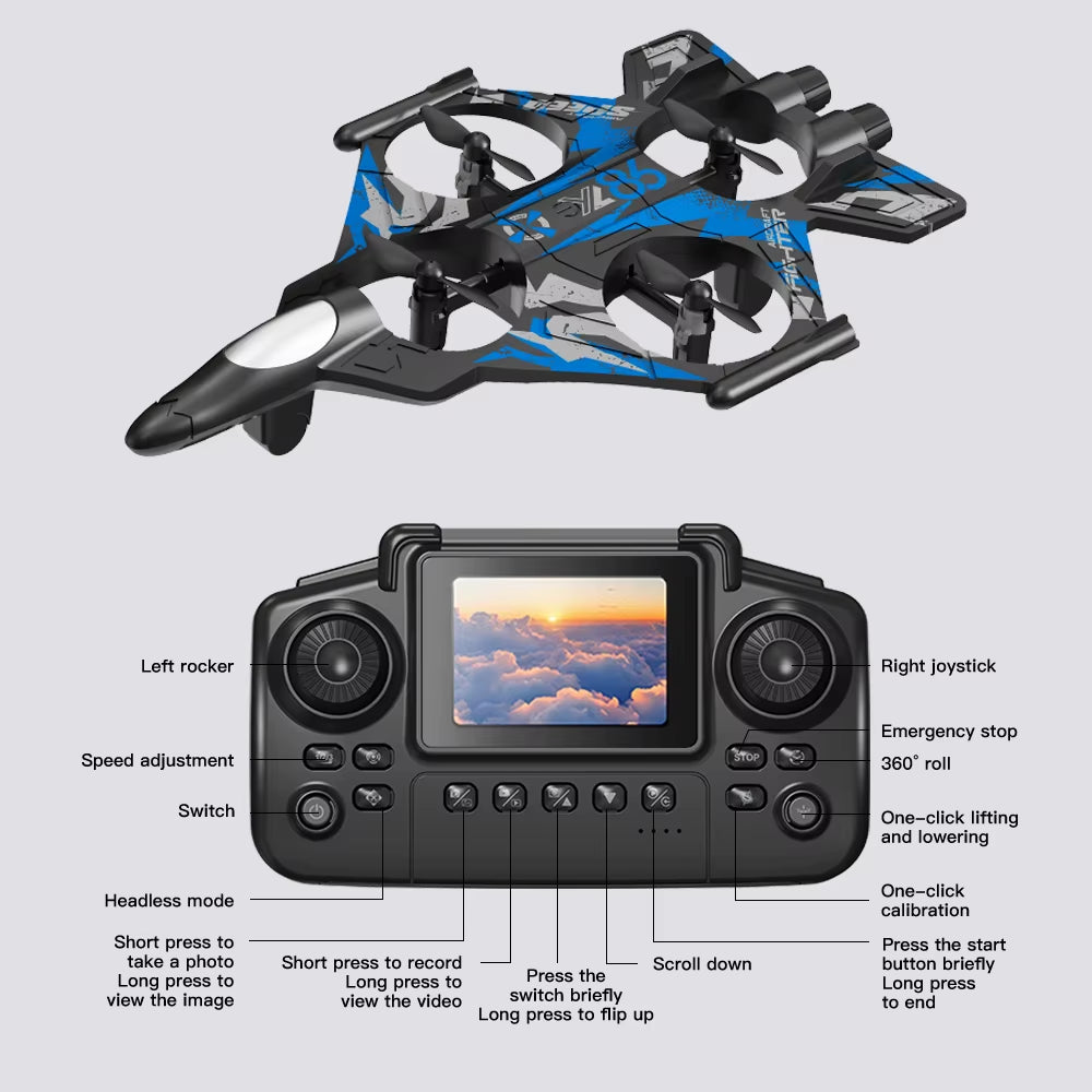 YL86 RC Plane Helicopter Three Speed Switching Aircraft Rolling at 360 °Fighter Hover at Fixed Height RC Drone Toys