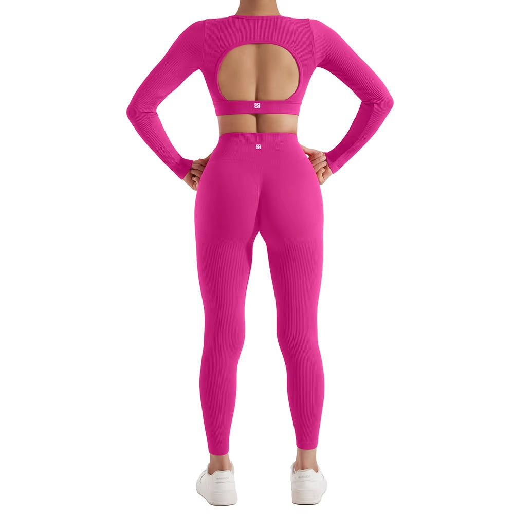 2PCS Yoga Suit Women Sports Set Quick-Drying Gym Set Tracksuit Running Workout Long Sleeve Sports Shirt Yoga Set Yoga Clothing