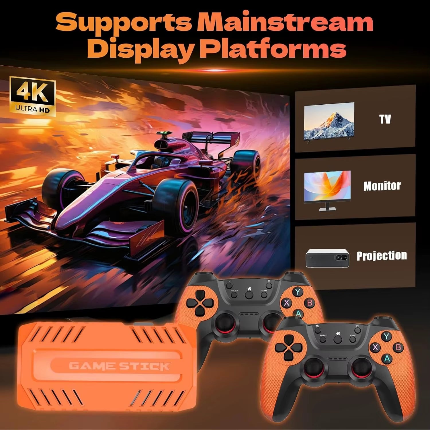 U36 Retro Game Stick 4K Video Game Console 50000+ Games,40+ Emulators, 2 Wireless Controllers,S905X4 Quad Plug and Play TV Game