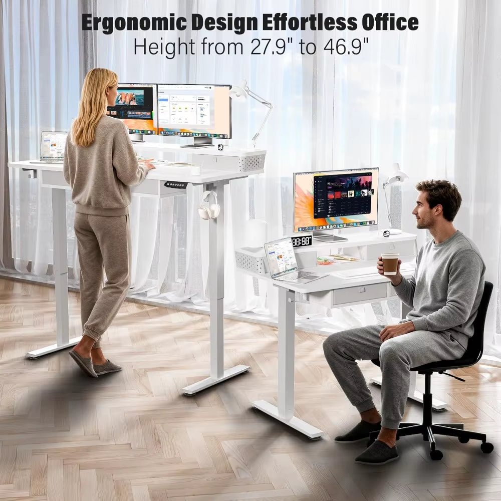 40" x 24" Electric Height Adjustable Standing Desk with 4 Storage Drawers, Customized Sit-Stand Computer Desk