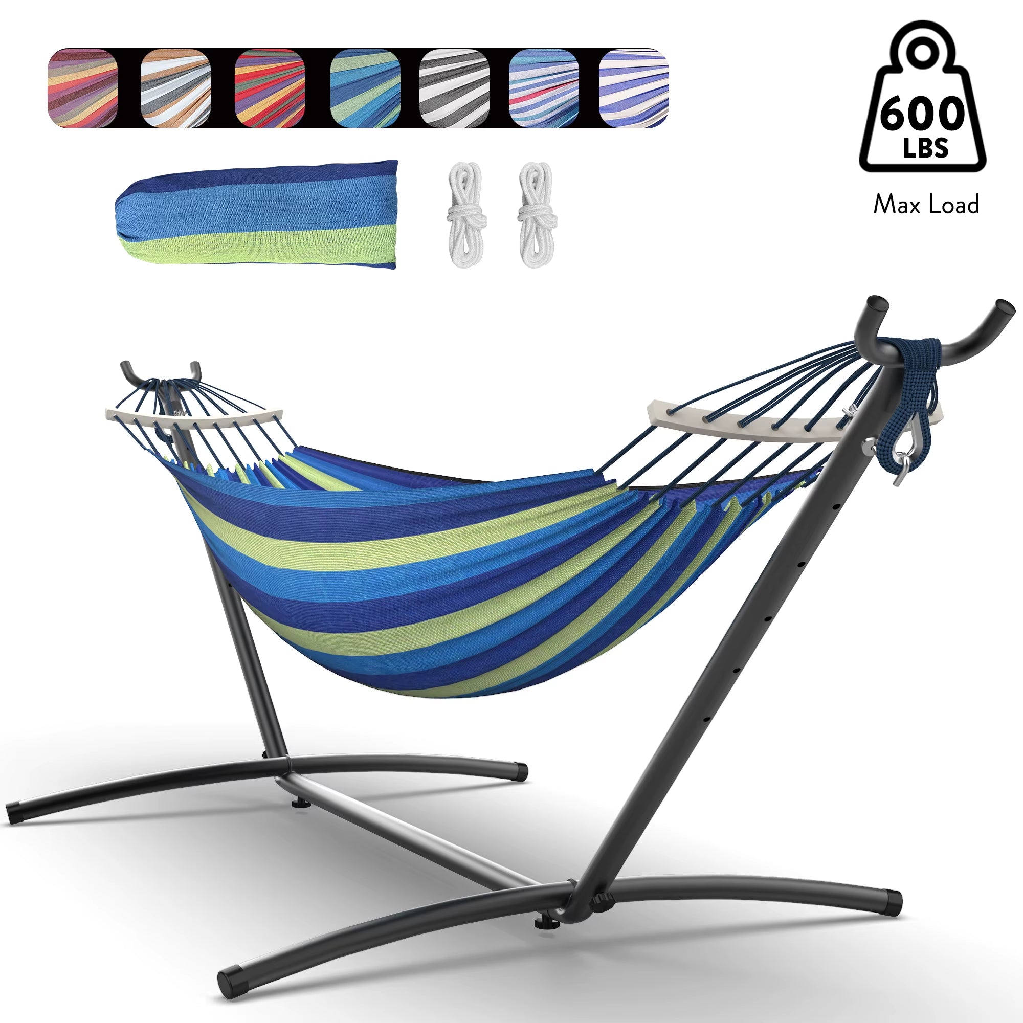 Hammock with Adjustable Stand- Stylish Hammock Bed W/Storage Bag, 600Lb Capacity