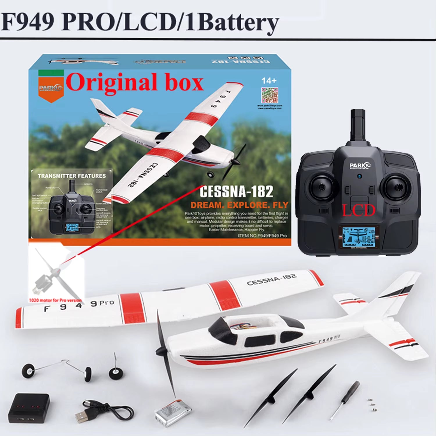 【C0】 2.4G F949 LCD Version RC Airplane Cessna 182 3D6G 3Ch Fixed Wing Plane Outdoor Drone RTF with Gyroscope and Night