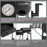 Large Outdoor BBQ Smoker Grill with Offset Smoker and Wheels for Backyard and Patio Parties