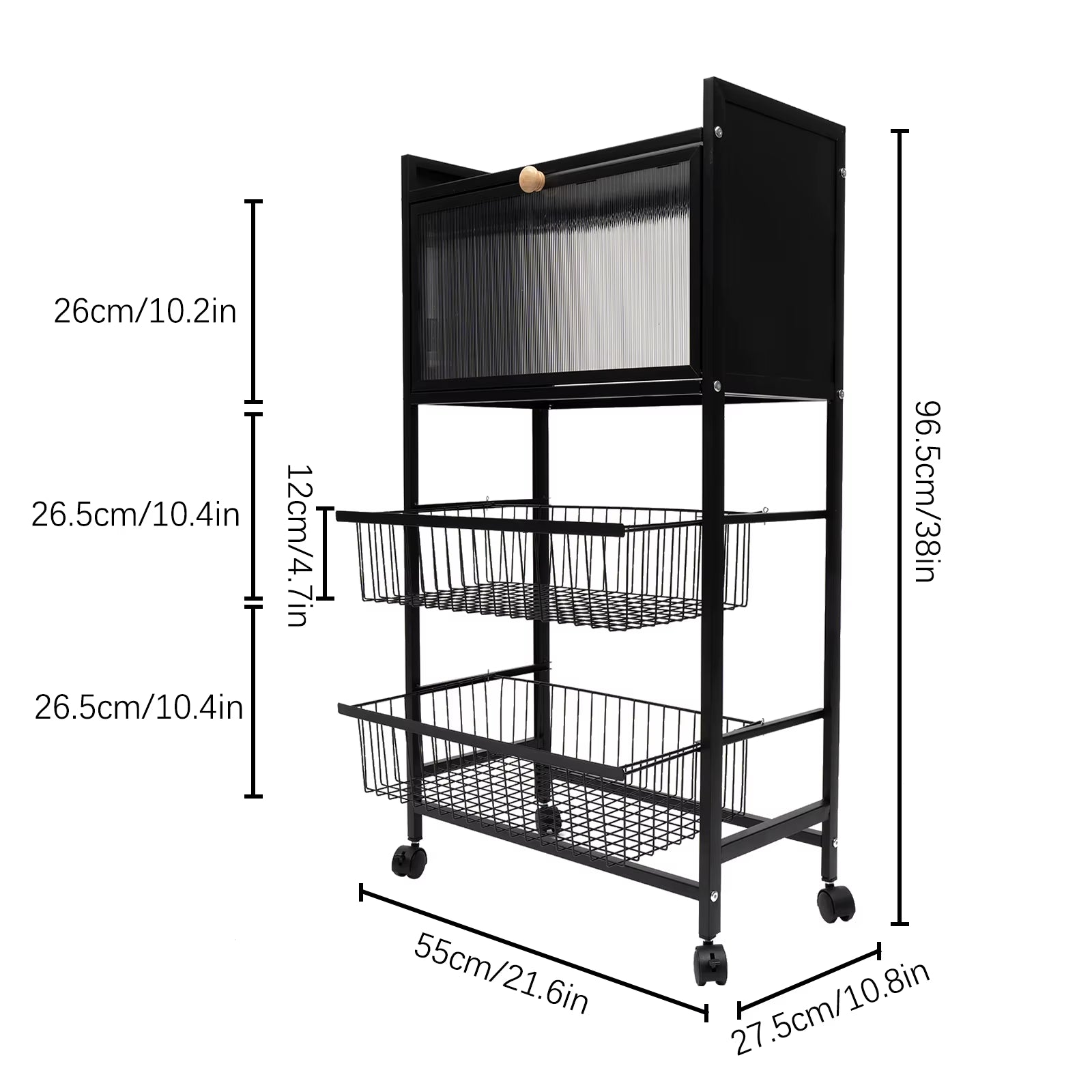 4-Storey Kitchen Storage Rack 55X27.5X96.5Cm with Brake Casters Black/White - Organization Solution for Your Kitchen