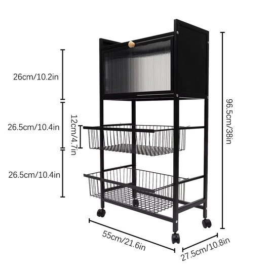 4-Storey Kitchen Storage Rack 55X27.5X96.5Cm with Brake Casters Black/White - Organization Solution for Your Kitchen