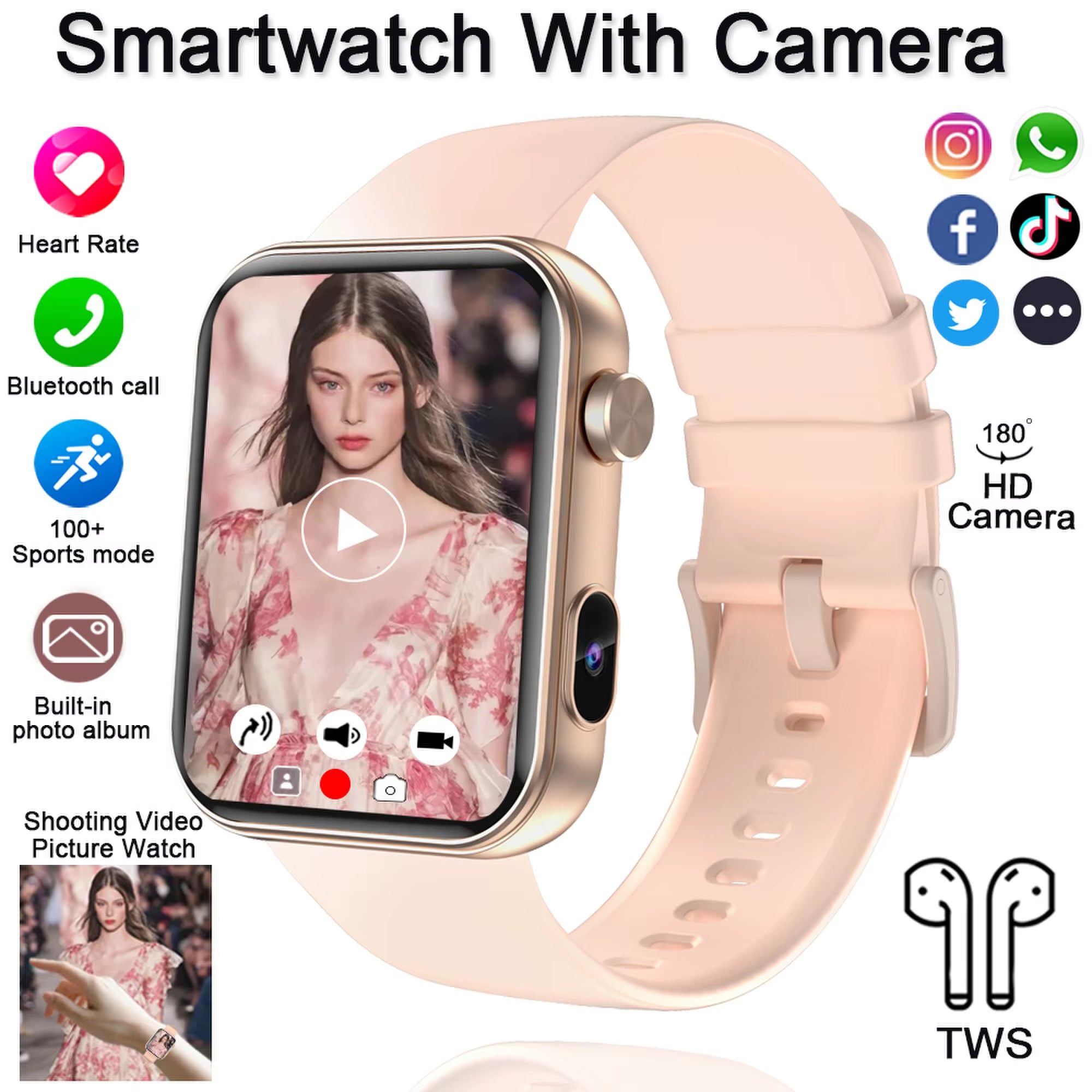 2025 New Smart Watch Men Women Camera Take Photos Record Video Health Monitor Sports Fitness Waterproof BT Call Smartwatch