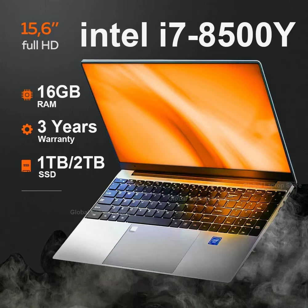 15.6 Inch Portable I7 Laptop Fingerprint Unlock Notebook 16GB 1TB Windows 11 Gaming Laptops Computer  I7-8500Y Notebook PC