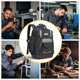 Professional Tool Backpack - Heavy-Duty Storage Bag with Multiple Compartments and Padded Straps in Black/Grey