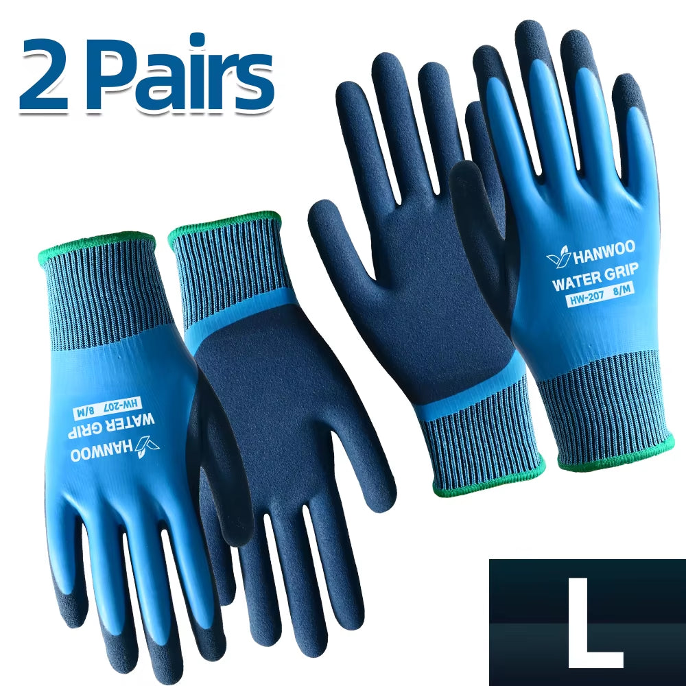 Waterproof Safety Work Gloves, Full Latex Coating, Non-Slip and Wear-Resistant, Gardening、Fishing、Outdoor, 2 Pairs