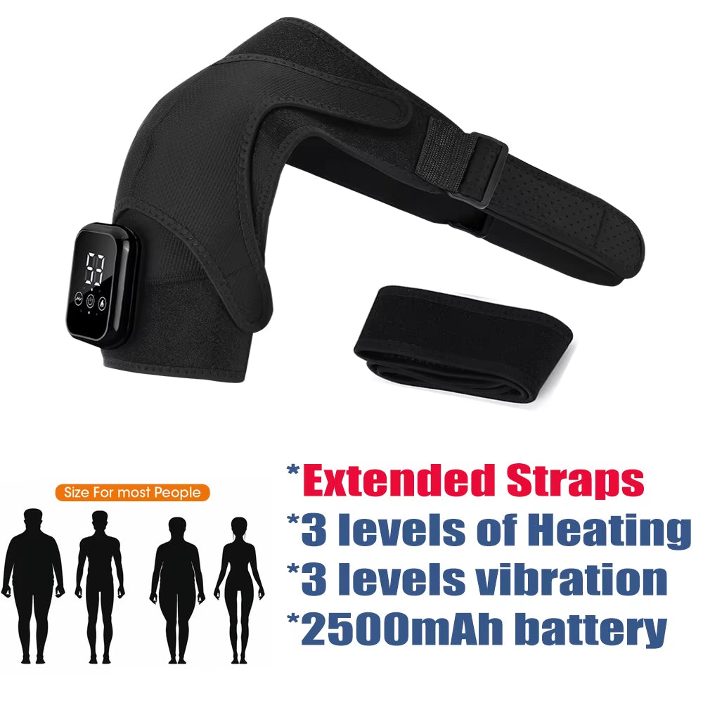 Wireless Shoulder Massager Pad Wrap App-Controlled Graphene Heating 7 Temp Levels 3 Vibration Modes 3 Timers LCD Muscle Relax