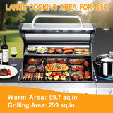 4 Burner Propane Gas BBQ Grill with Side Burner - 46890 BTU Output Stainless Steel Grill with Enameled Cast Iron Cooking Grid Si