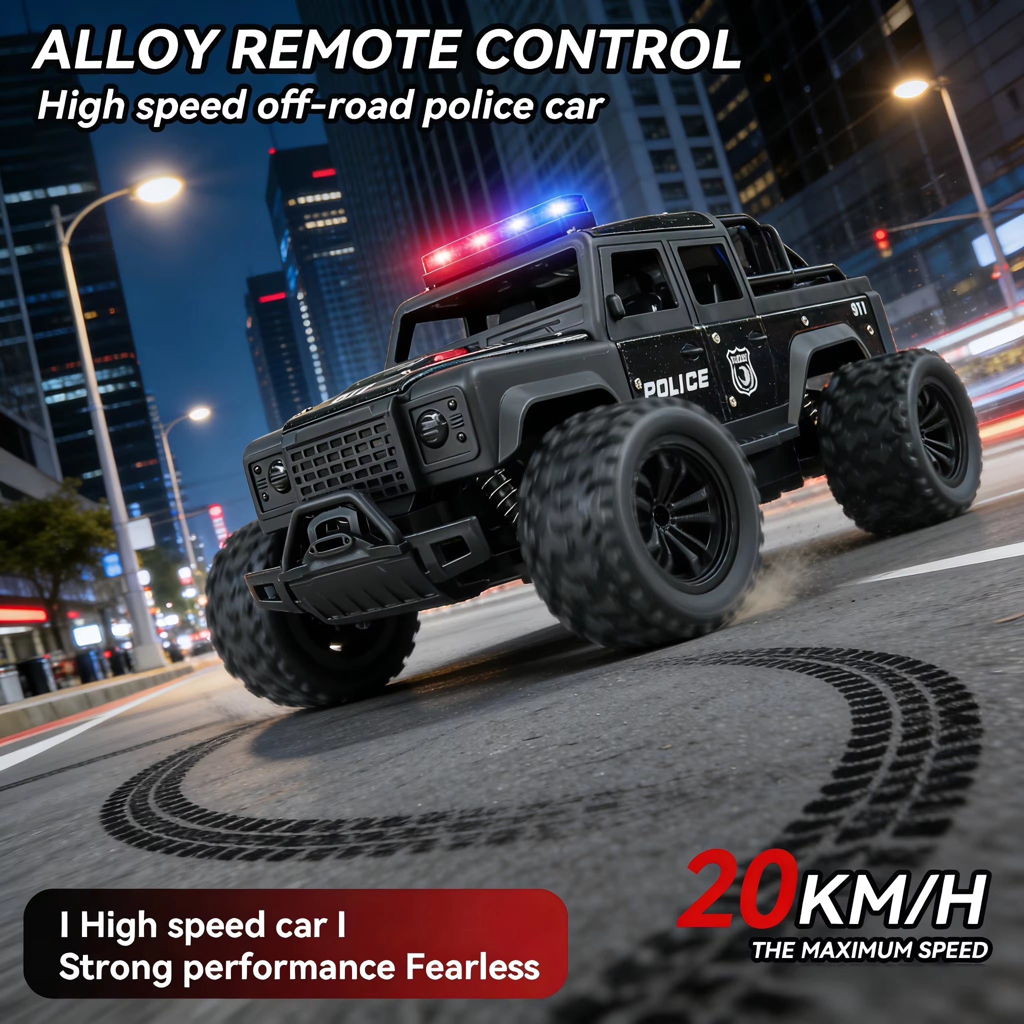 1:16 Alloy High-Speed Off-Road Police RC Truck with 2.4G Remote Control , Music & Bright LED Lights – Outdoor Toy Car for Kids