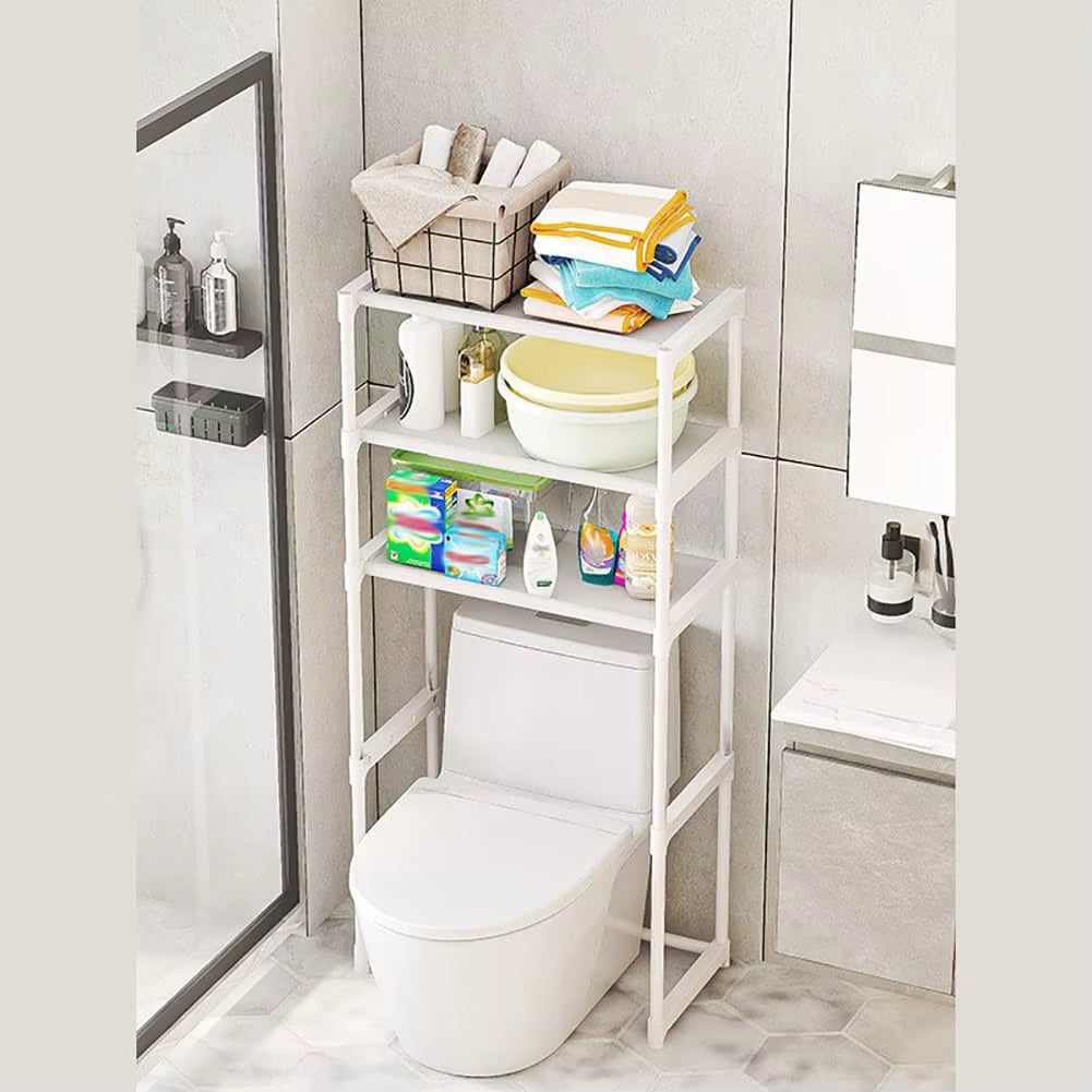 Over the Toilet Storage Cabinet, 3-Tier Metal Bathroom Organizer Shelf, Stable Freestanding above Toilet Shelf for Laundry