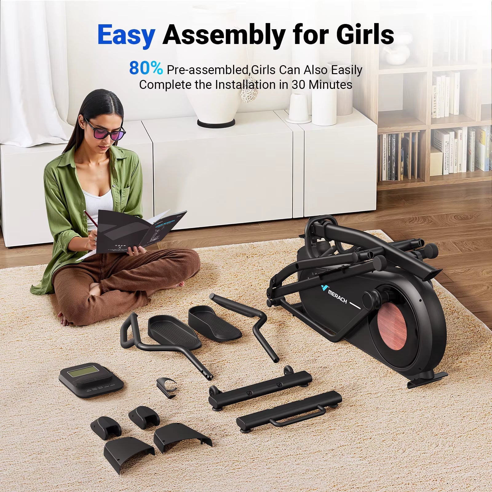 Elliptical Exercise Machine with 18.5IN Stride Hyper-Quiet Magnetic Drive System Elliptical Trainer 8 Resistance Levels