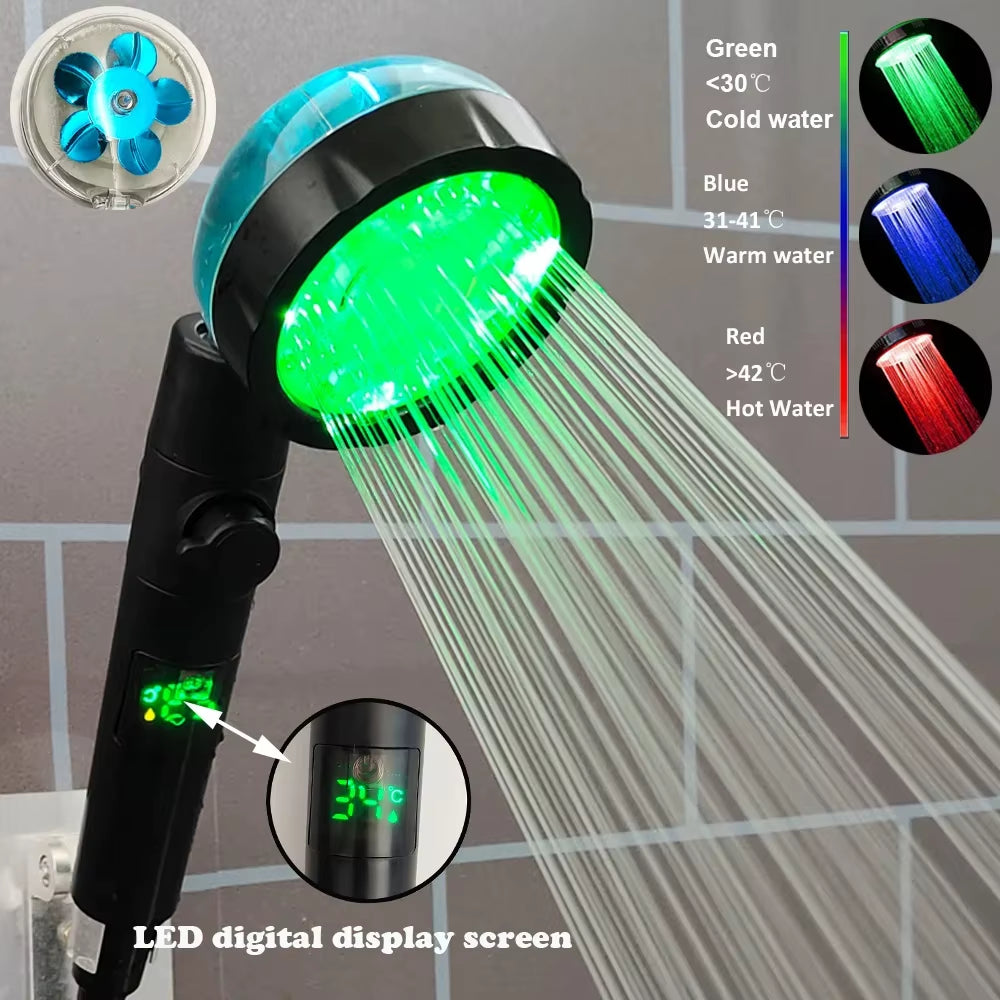 New 3/7 Colors Digital Temperature Display LED Shower Head High Pressure Shower Turbo Bathroom Hand Hose Set Showerhead Nozzle