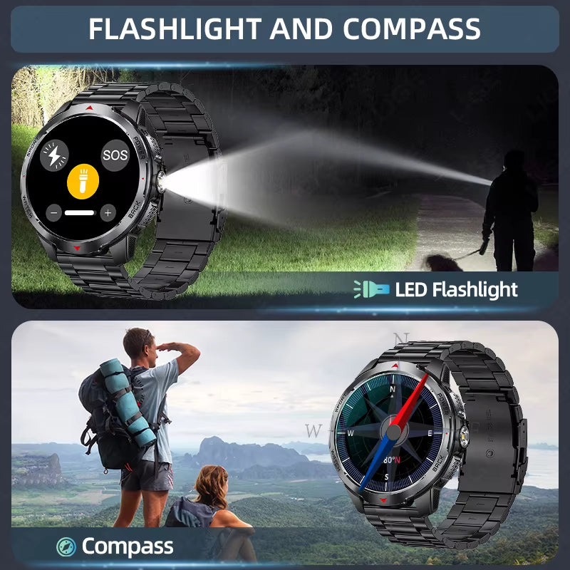 New Smart Watch Men 1100Mah Large Capacity Battery Compass Outdoor 3ATM Waterproof Sports Fitness Bluetooth Call Smartwatch
