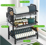 Dish Drying Rack, 3-Tier Space-Saving Dish Rack for Kitchen Counter, Metal Kitchen Organizers and Storage Rack, Large Capacity D