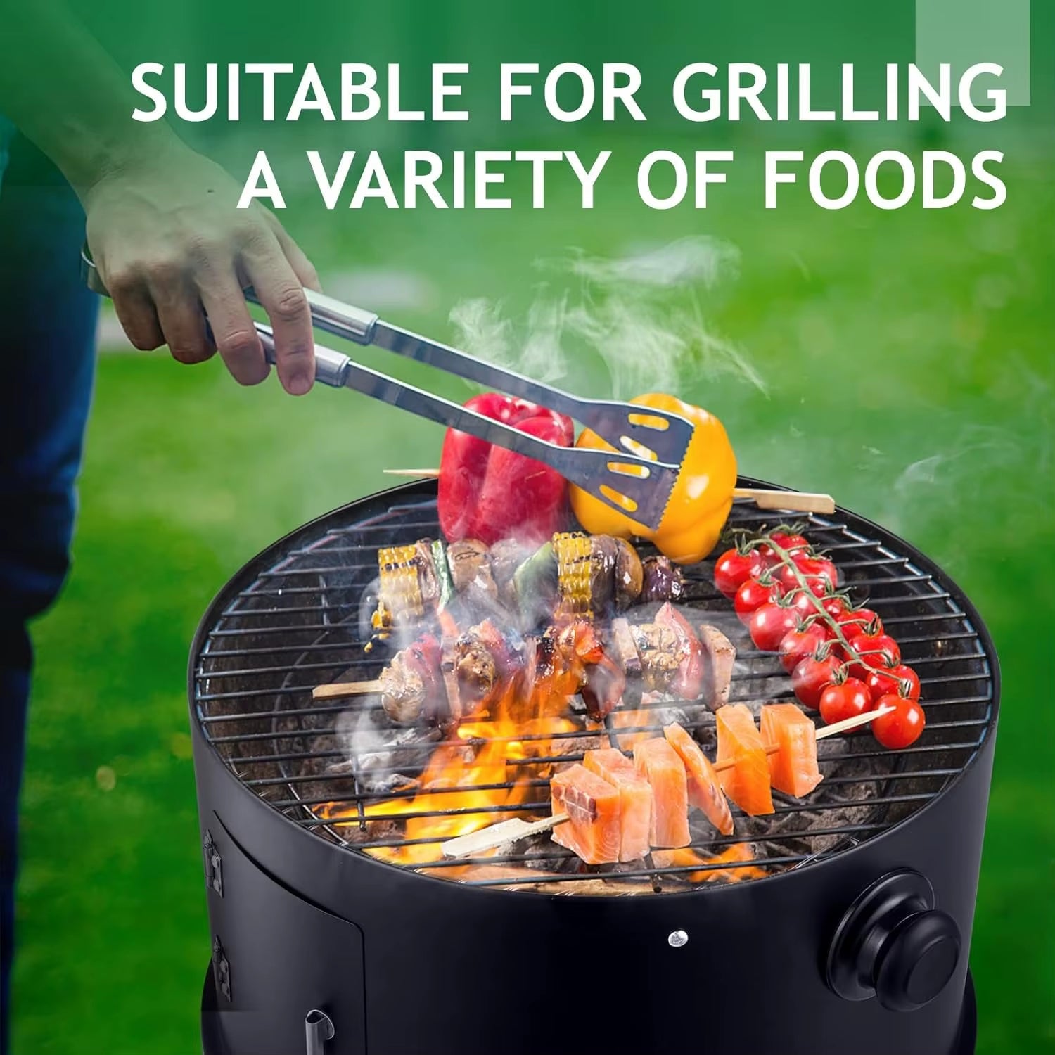 16 Inch Charcoal BBQ Smoker Grill,3-In-1 Portable Vertical Grill Cooker with Built-In Thermometers & Adjustable Vent Systems