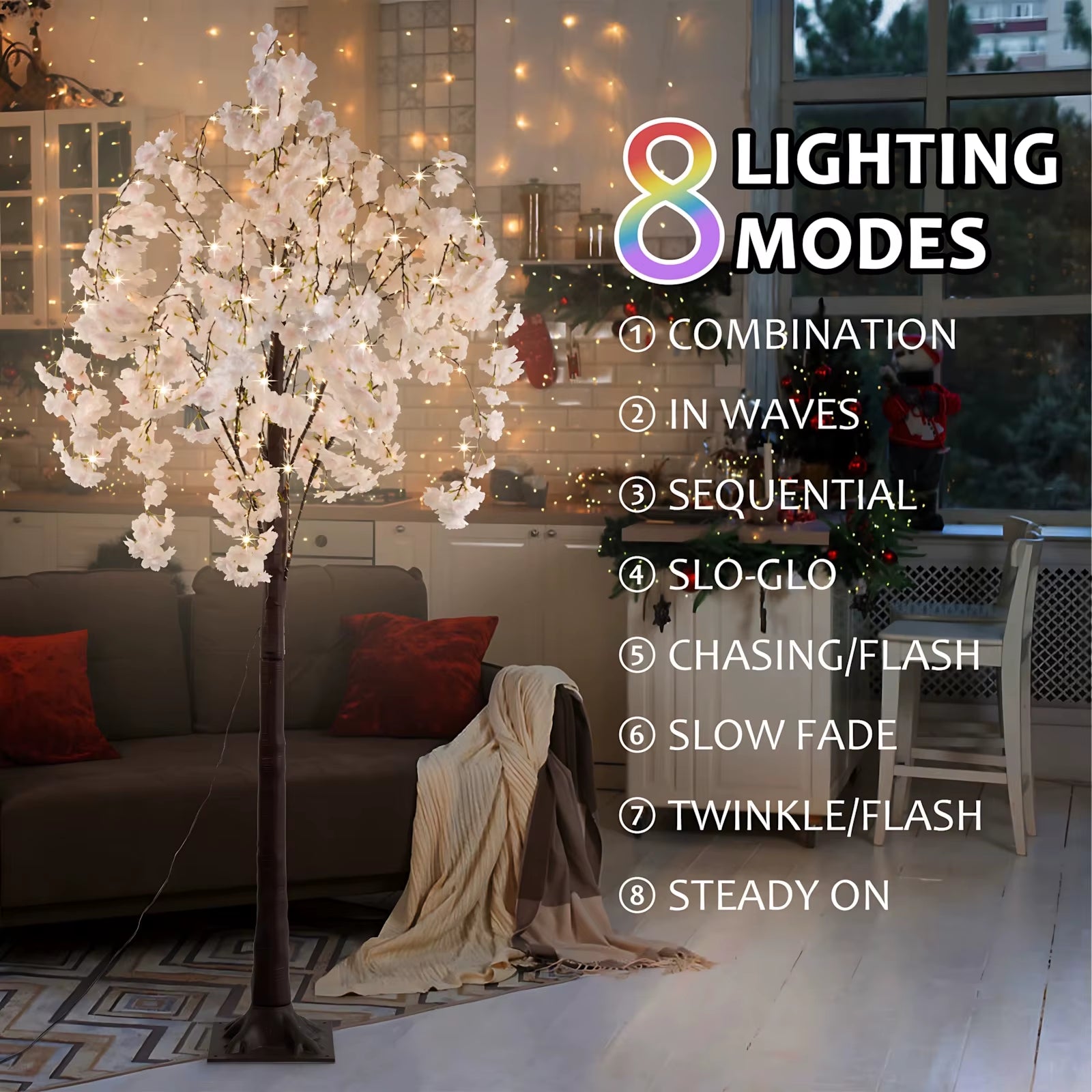 Cherry Blossom Tree Light, 6Ft Lighted Trees for Decoration Inside, 450 LED Lights Cherry Blossom Tree Artificial Warm Light