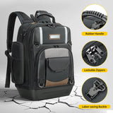 Professional Tool Backpack - Heavy-Duty Storage Bag with Multiple Compartments and Padded Straps in Black/Grey