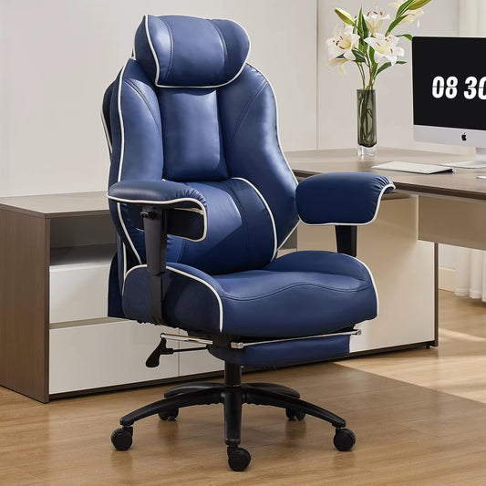 Big and Tall Ergonomic Executive Office Chair with Footrest and Lumbar Support, High Back PU Leather Design