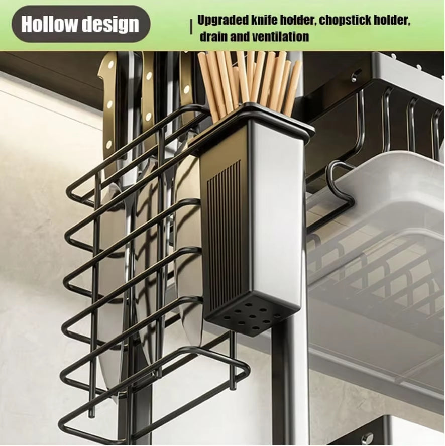 Dish Drying Rack, 3-Tier Space-Saving Dish Rack for Kitchen Counter, Metal Kitchen Organizers and Storage Rack, Large Capacity D