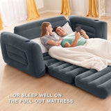 Inflatable Pull-Out Sofa: Velvety Surface, 2-In-1 Valve, Cupholder, Converts to Queen Air Mattress Bed