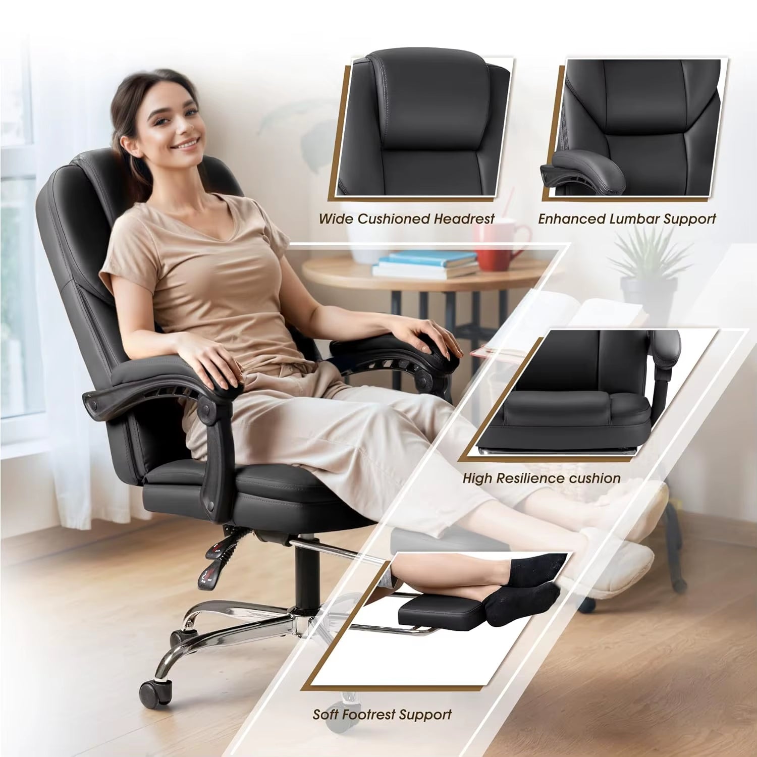 Ergonomic Executive Office Chair with Footrest for Big and Tall Users - Adjustable Reclining Desk Chair for Home and Office