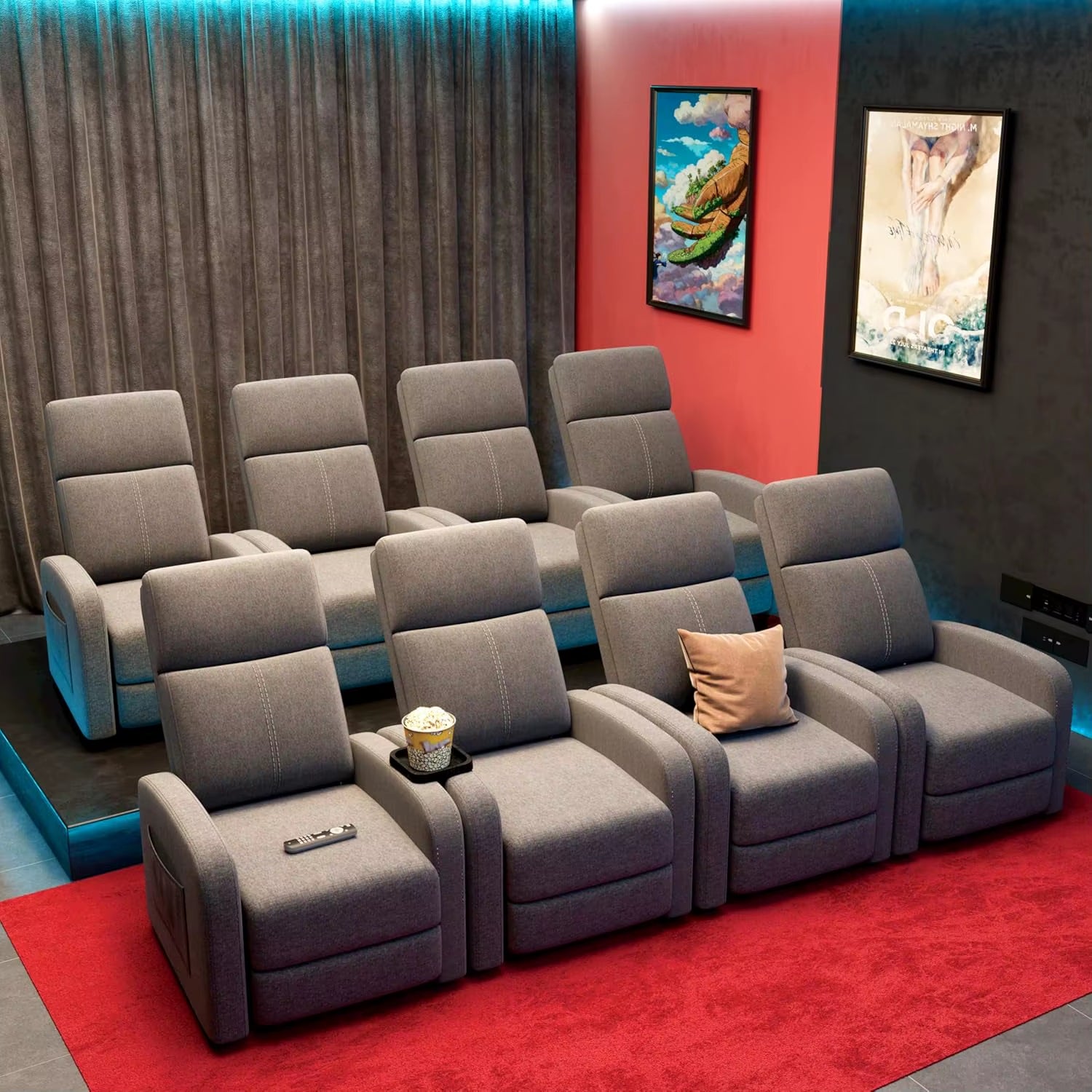 Push Back Recliner Chair for Adults, Lazy Adjustable Single Sofa with Side Pocket Ergonomic Home Theater Seating for Living Room