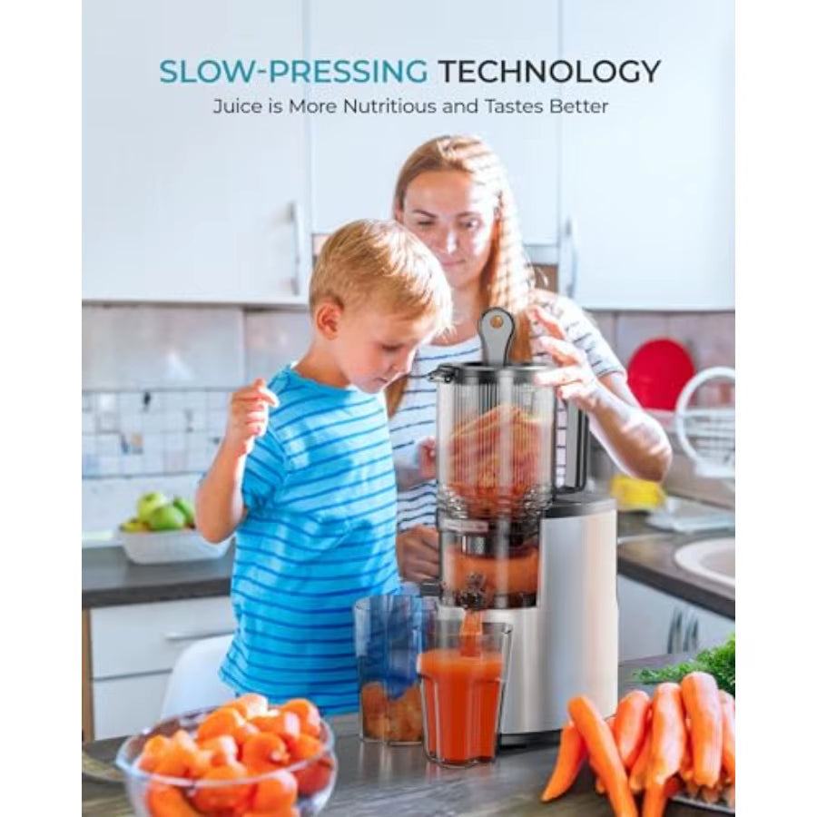 Cold Press Juicer Machines with 5.6Inch Wide Feed Chute for Whole Vegetables and Fruits Slow Masticating Juicer Ensuring 99.6 H