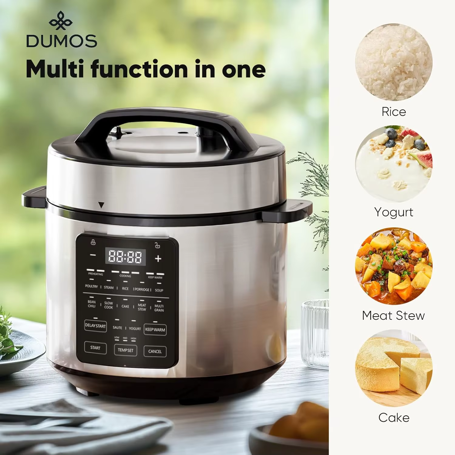 12-In-1 Electric Pressure Cooker 6 QT Stainless Steel Multi Cooker for Rice, Steaming, Slow Cooking