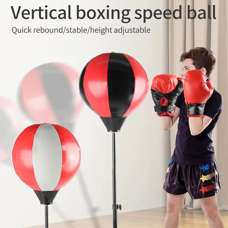 Free Standing Punching Bag Boxing Ball Training MMA Sports with Gloves and Mat Adjustable Height 125-145Cm for over 13 Years