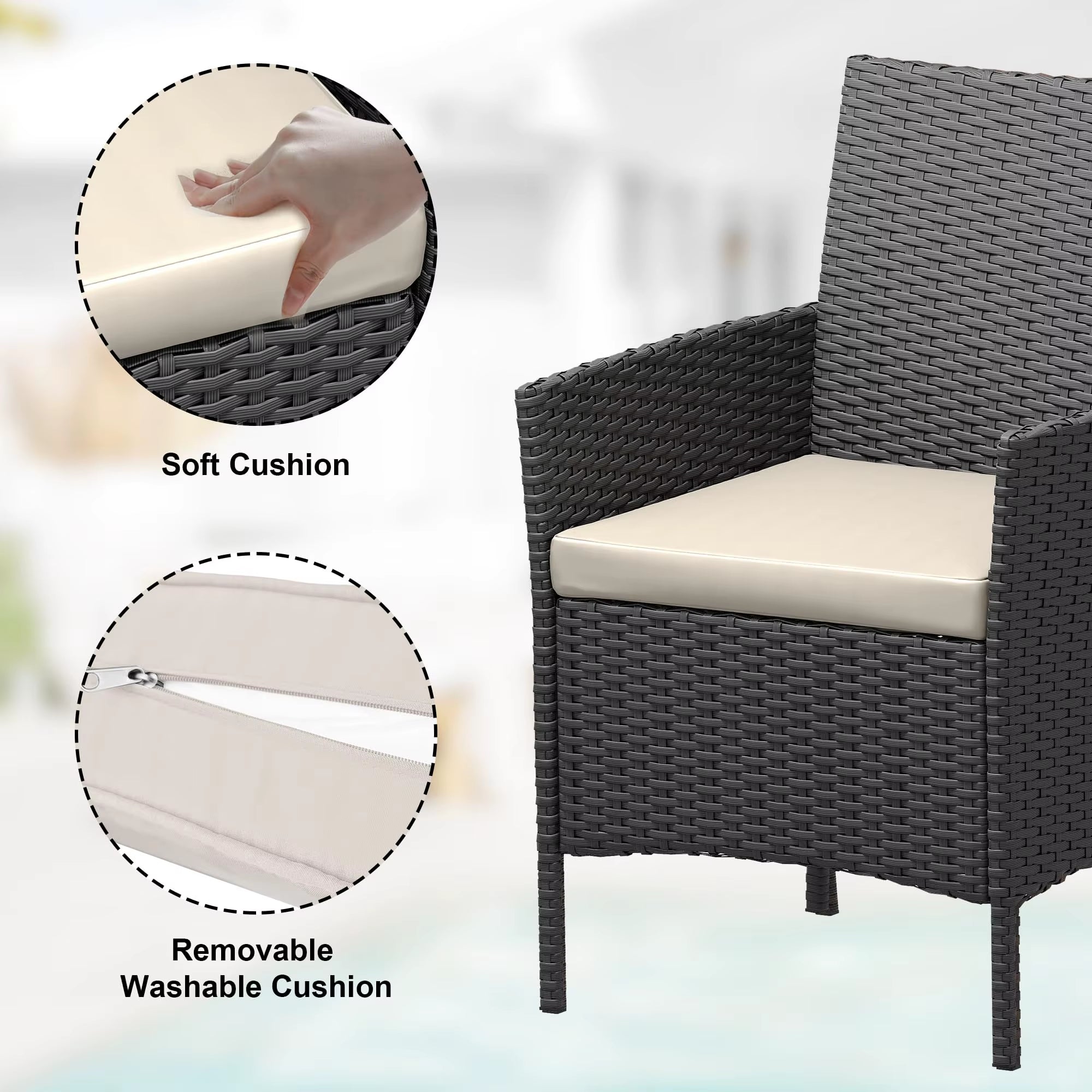 3-Piece Wicker Patio Sofa Set, All-Weather Rattan Conversation Set with Cushions & Glass Coffee Table for Garden, Porch, Lawn