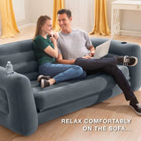 Inflatable Pull-Out Sofa: Velvety Surface, 2-In-1 Valve, Cupholder, Converts to Queen Air Mattress Bed
