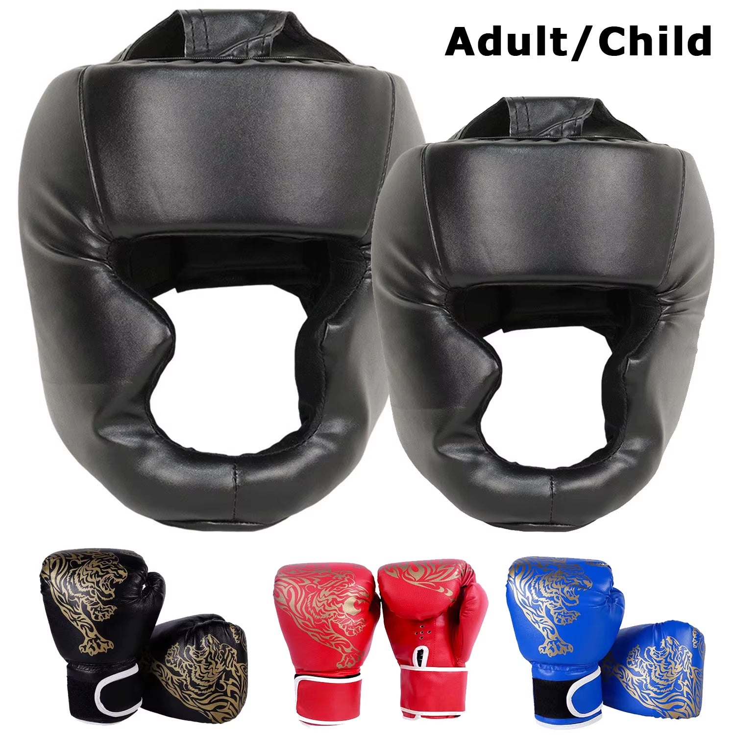 Adults/Child MMA Safety Boxing Gloves Helmet Head Gear Protectors PU Leather Gloves Kids Boxing Training Kickboxing Boxer Target