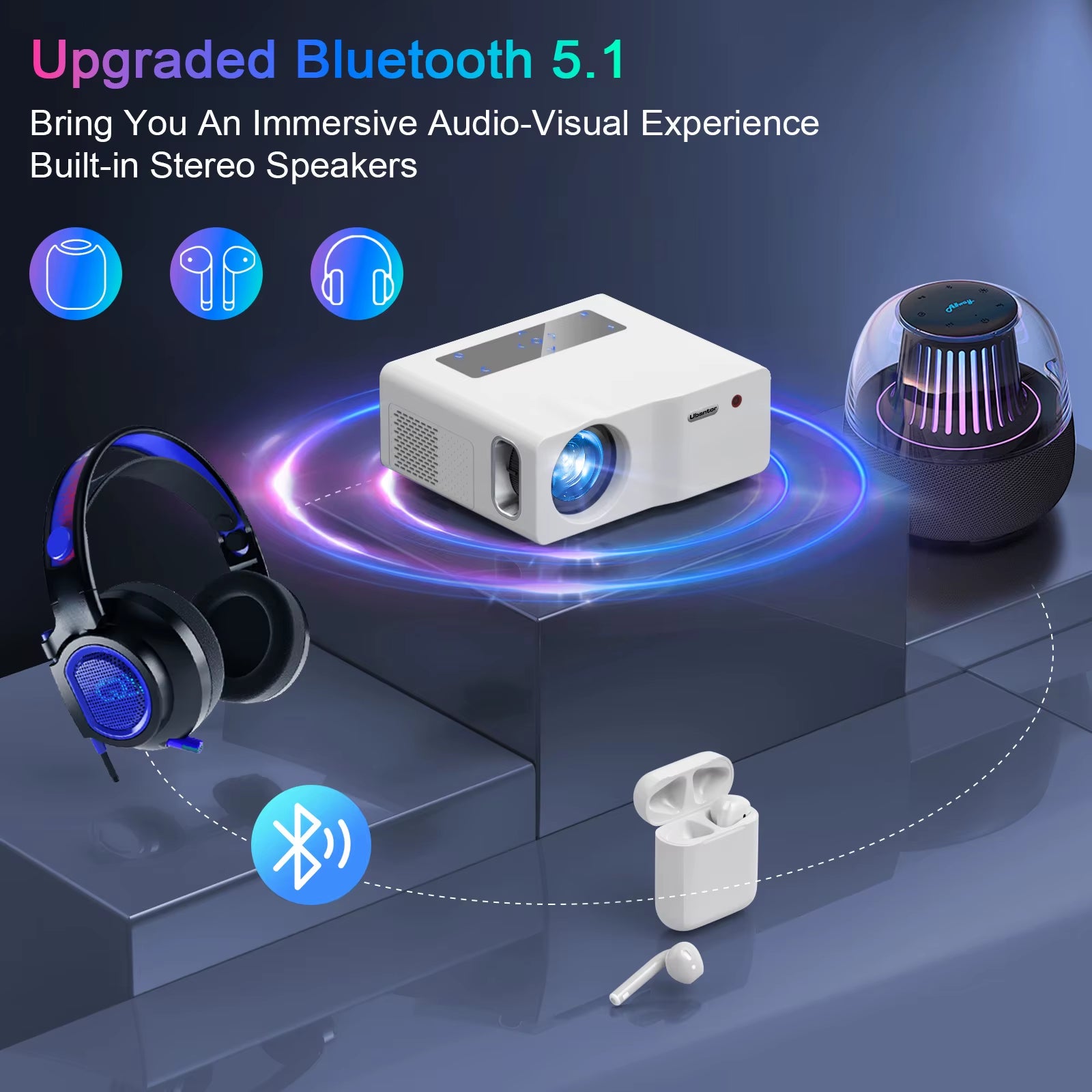 Native 1080P 5G Wifi Projector/18000Lm/Outdoor Movie/Projector 4K Suppor Ios/Android/Win/Tv Stick/Ps5 Whitet/ Max 450" Display