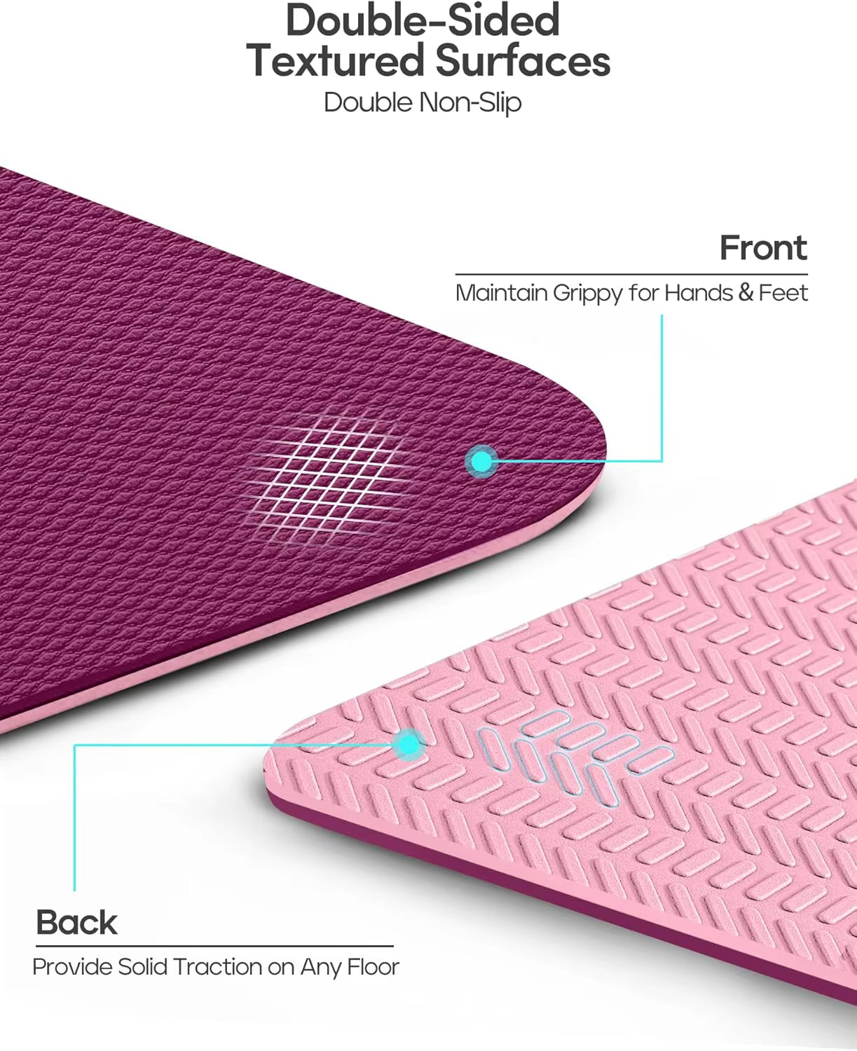 Eco-Friendly Non-Slip Yoga Mat with Body Alignment, TPE Material, 72X26 Inch, 1/4 Inch Thick