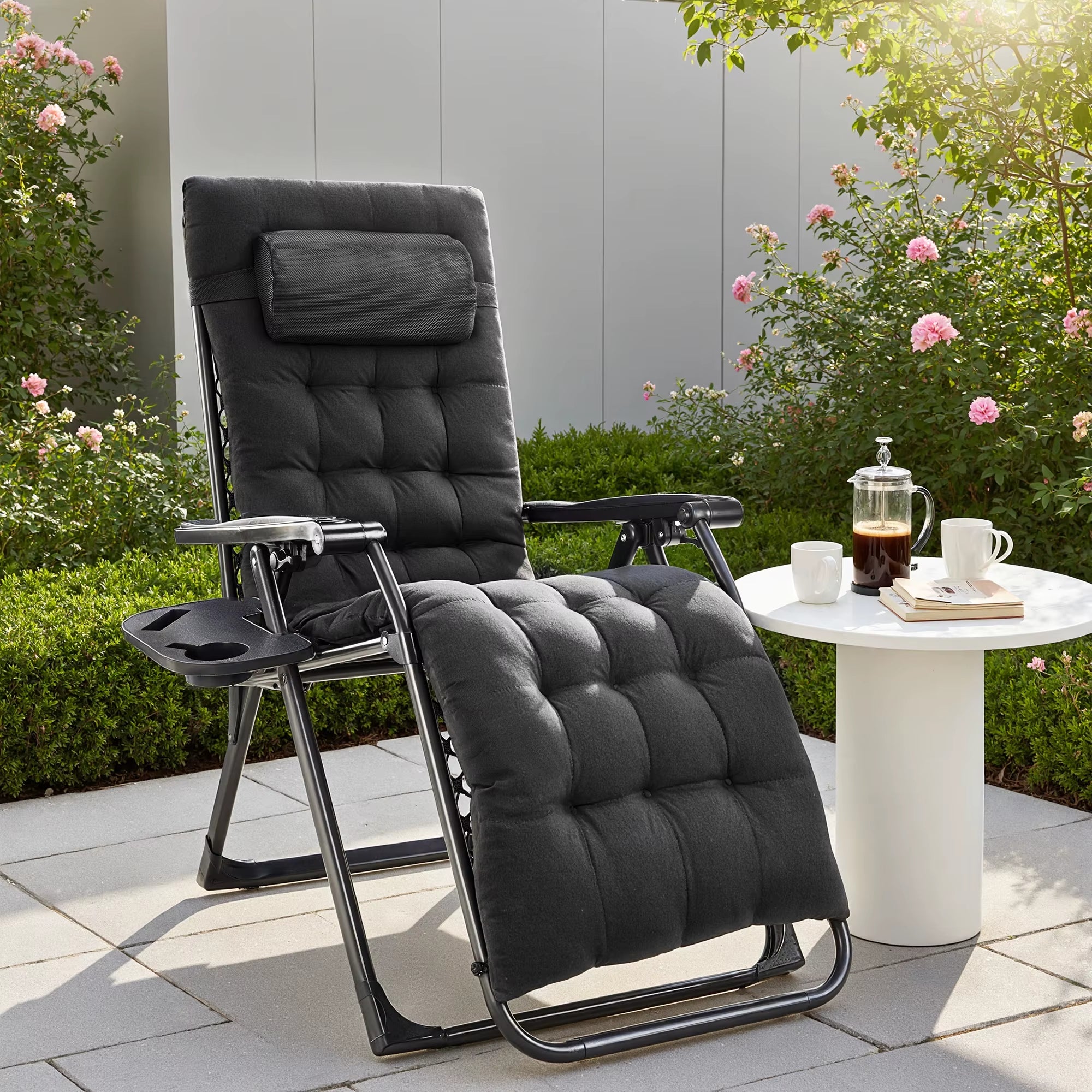 Zero Gravity Set of 2 Portable Recliner Camping Patio Outdoor Garden Lounge Chair with Cup Holder Trays Adjustable Pillow