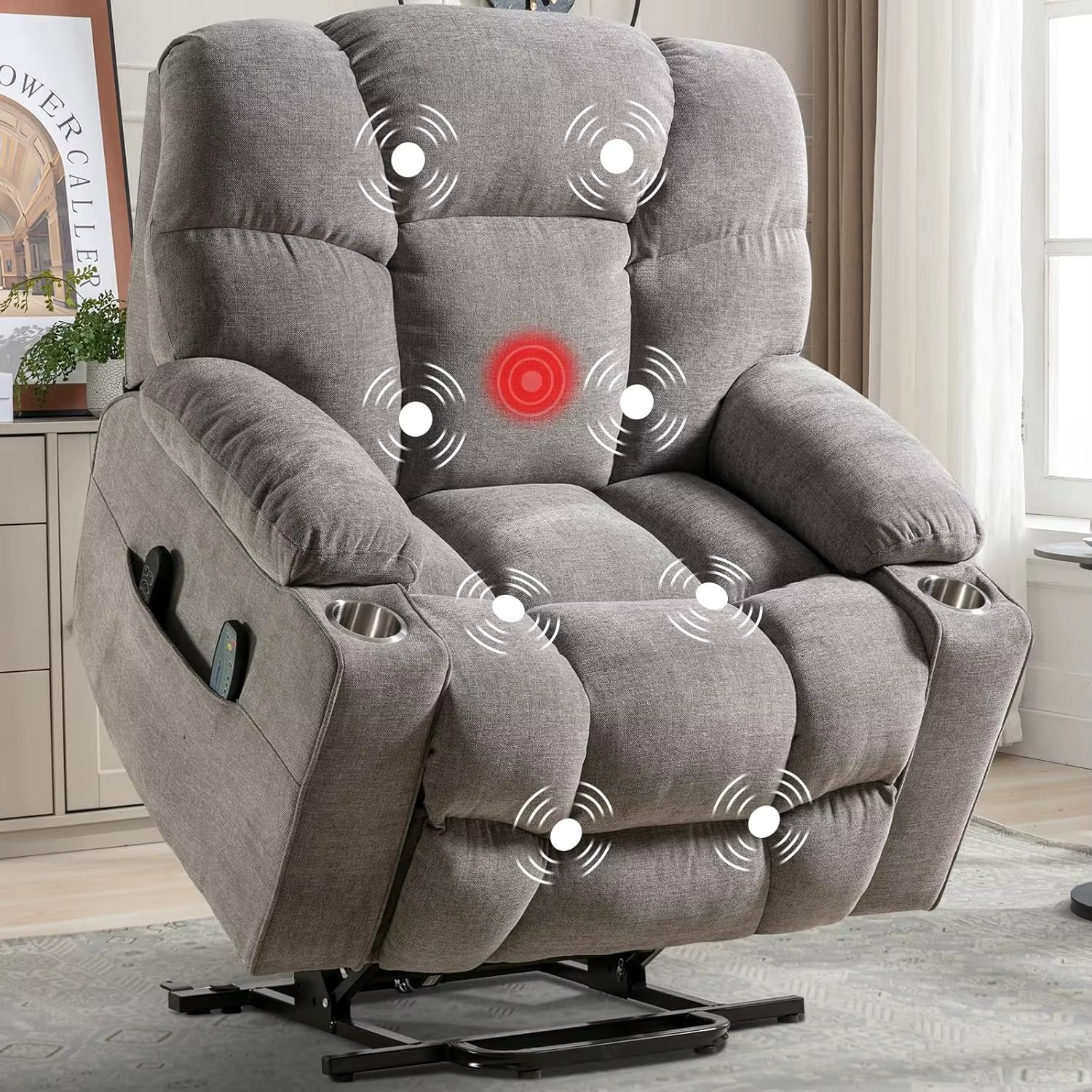 Oversized Power Lift Recliner Chair for Elderly, Electric Recliner Chair with Massage and Heating with USB Port