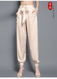 Birdsky, 1PC Women trousers bloomers pants pant bow belt high waist 19MM 95% real mulberry silk 5% spandex 3 colors, S-930