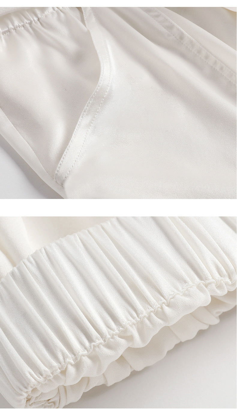 Birdsky, 1PC Women trousers bloomers pants pant bow belt high waist 19MM 95% real mulberry silk 5% spandex 3 colors, S-930