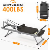 Foldable Pilates Reformer Machine with Springs Resistance for Full-Body Home Workout Adjustable Fitness Equipment in Black Suit