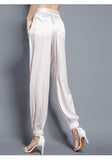 Birdsky, 1PC Women trousers bloomers pants pant bow belt high waist 19MM 95% real mulberry silk 5% spandex 3 colors, S-930