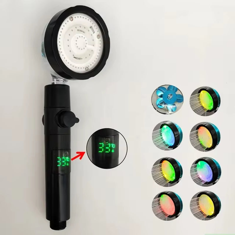 New 3/7 Colors Digital Temperature Display LED Shower Head High Pressure Shower Turbo Bathroom Hand Hose Set Showerhead Nozzle