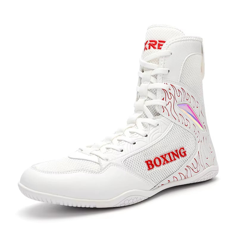 Professional Boxing and Wrestling Shoes for Men, Black and White Classic Comfort Training Boxing and Wrestling Fighting Shoes